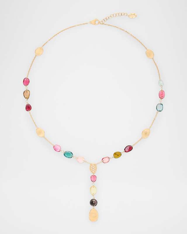 18K Lunaria Tourmaline Lariat Necklace with Mixed Tourmalines